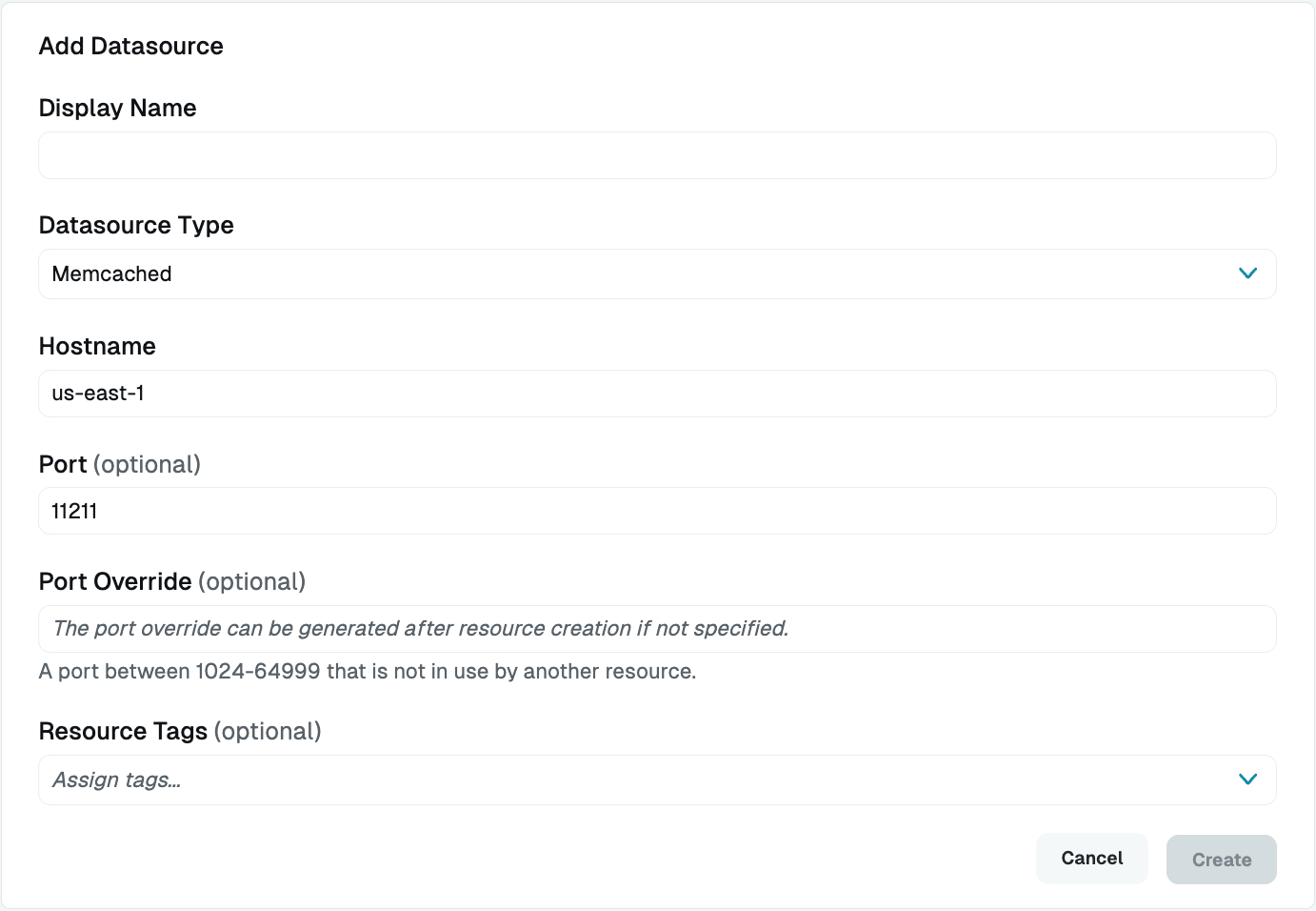 Add Memcached Datasource Dialog