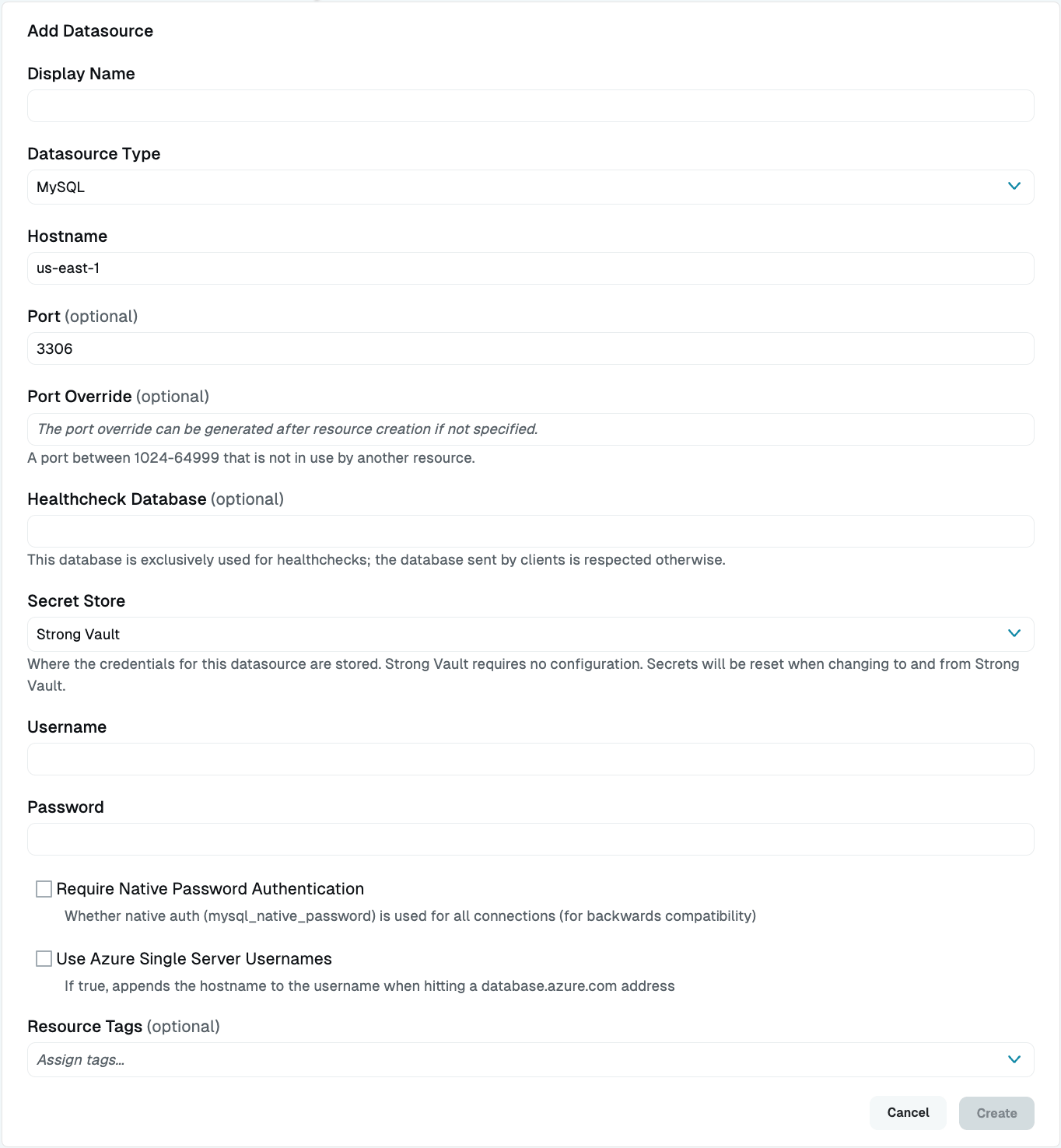 Add MySQL Datasource Dialog