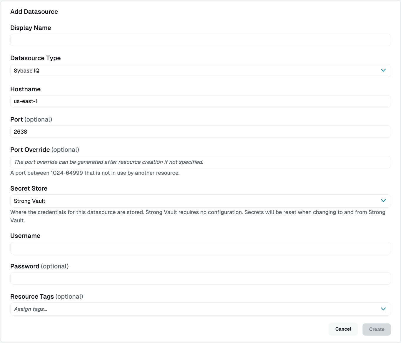 Add Sybase IQ Datasource Dialog