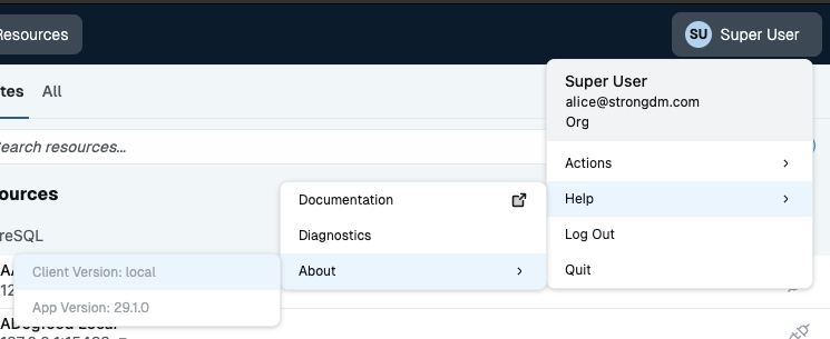 Example of Desktop App Options When Authenticated