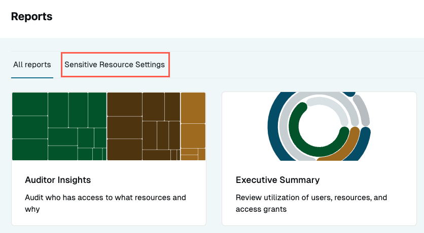Reports > Sensitive Resource Settings Tab
