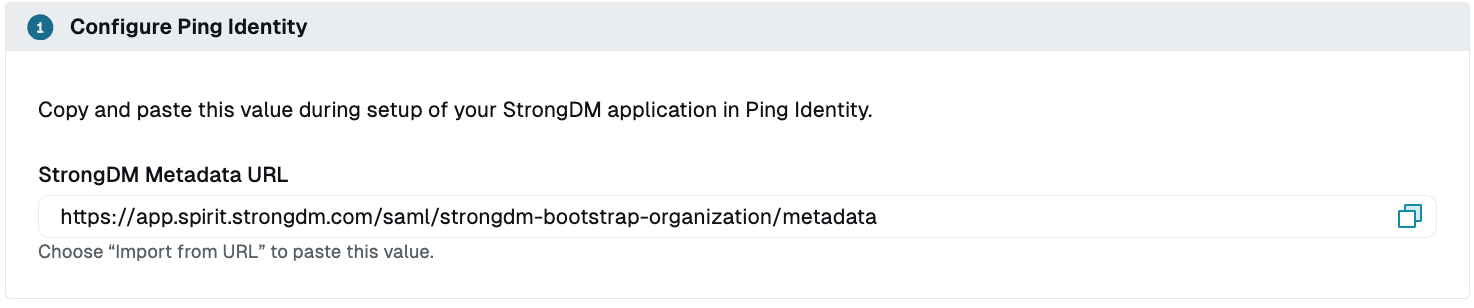 Copy the StrongDM Metadata URL